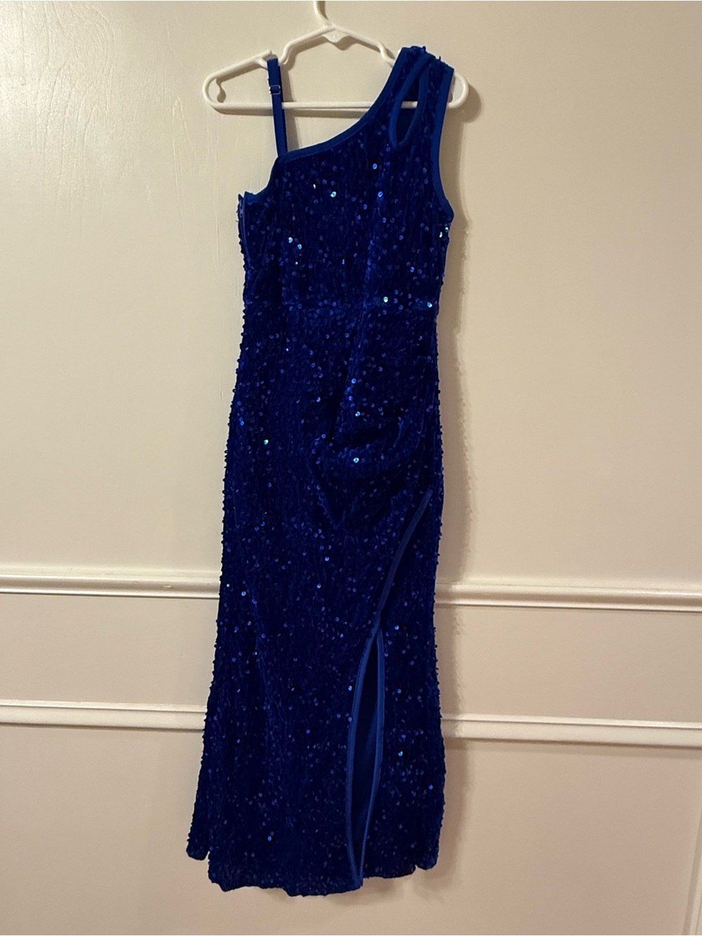 SHEIN Royal Blue One-Shoulder Sequin Kids Dress